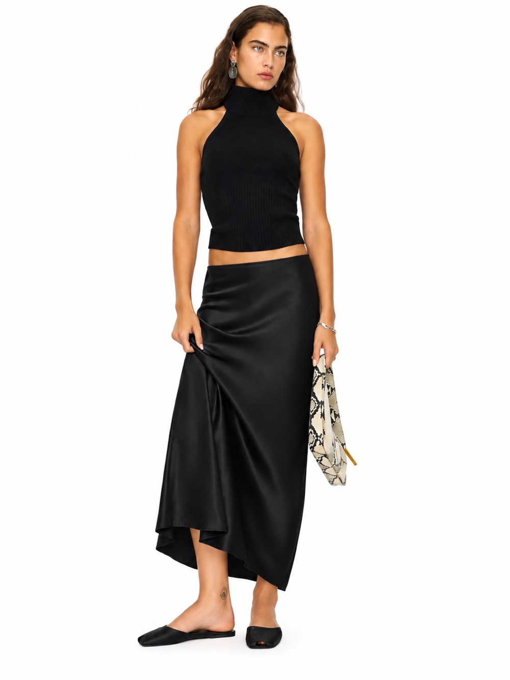 Reformation Layla 100% Silk Maxi Skirt Black 0961 6 slip unlined